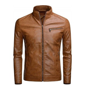 Veste en cuir véritable pour homme de haute qualité, style motard, col montant, respirante, classique, style moto, hiver - Product Image 1