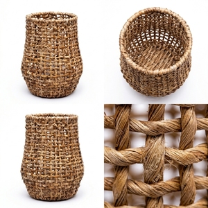 Panier de rangement en écorce de bananier naturelle, vase, cadre en fer, grille ouverte, maille, pour bouteilles, pots, plantes, décoration de table, design artistique pur pour la décoration intérieure - Product Image 2