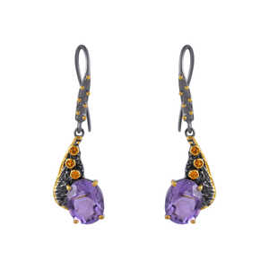 925 Sterling Silver <b>Earrings</b> Natural Purple <b>Amethyst</b> Faceted Oval Cut Gemstone Handcrafted Fine Jewelry Featuring Pearl Diamond - Product Image 1