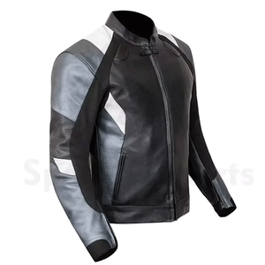 Premium Quality Grey Black White Genuine Leather Motorbike Jacket CE Armours Protections Racing Motorcycle Riding Jacket For Men - Product Image 3