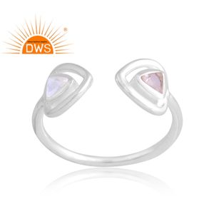 Nouveau Design élégant 925 argent naturel arc-en-ciel pierre de lune et Quartz Rose bague en pierres précieuses fournisseur de bijoux personnalisés - Product Image 1