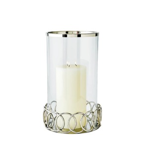 Porte-bougie en verre moderne en argent chromé avec base circulaire entrelacée, grand cylindre, vase à bougie pilier, Noël, Pâques - Product Image 3