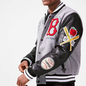 Nueva chaqueta de béisbol con letras Vintage de manga de cuero a la moda chaqueta universitaria de alta calidad con bordado de chenilla personalizado para hombres - Product Image 3