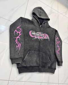 Pull à capuche graphique surdimensionné pour homme Style fermeture éclair Impression numérique bouffante Style Streetwear Couleurs noires - Product Image 2