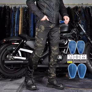 Camouflage Biker Leather Racing Pants with Detachable Hip <b>Protector</b> and Removable Knee Pads for Motocross All Seasons - Product Image 6