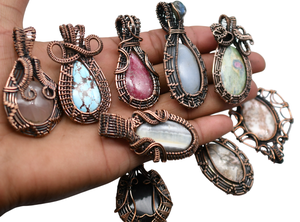 Copper Wire Wrap <b>Pendant</b> Mix Gemstone Bezel Setting Handmade Women's Party Festival 2 Pcs to 100 Pcs Lot Necklace - Product Image 3