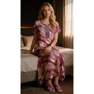 Robe de nuit longue tissée d'été pour femme avec poche latérale et tissu respirant - Confortable pour un usage quotidien - Product Image 3