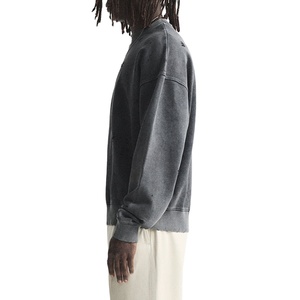 Sweat-shirt à col rond en coton personnalisé pour hommes Vintage Washed Mock Neck Distressed Print Logo Embroidery 3D Winter Vintage Sweatshirt - Product Image 3