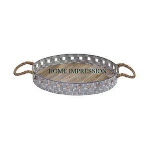 Plateau galvanisé de luxe personnalisable poli brillant avec poignée en corde pour la décoration de jardin à la maison disponible en gros pour commande en gros - Product Image 1