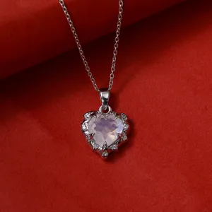 Collar con Colgante de Piedra Lunar en Forma de Corazón, Chapado en Rodio, Plata de Ley 925, Hipoalergénico, Resistente al Deslustre, Moderno, para Mujer, Regalo - Product Image 1