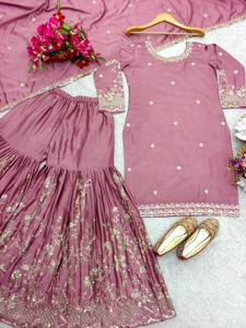 Diseñador paquistaní seda cosido completo bordado secuencia trabajo listo Salwar Kameez, trajes de boda Palazzo - Product Image 5