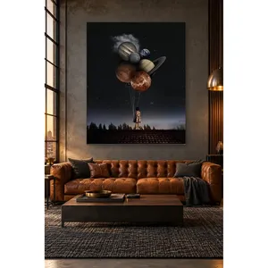 Impression sur toile de petite fille tenant des ballons en forme de planètes - Product Image 5
