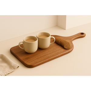 Planche à découper en bois dur d'acacia avec poignée Style artistique pour ustensiles de cuisine Pour hacher les légumes Fromage avec rainure à jus - Product Image 1