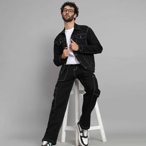 Conjunto de Mezclilla Negra a la Moda de Alta Calidad para Hombre, Diseño Personalizado de Fabricantes, Corte Ajustado, Venta al por Mayor - Product Image 6