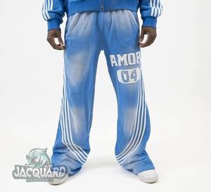 Custom <b>Oversized</b> 100% Cotton <b>Sweatpants</b> and Hoodie Set Distressed Embroidery Logo Tracksuit for Men Jogger Print Pattern - Product Image 4