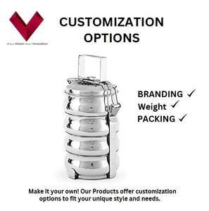 Suministro directo de fábrica de acero inoxidable Tiffin Box de 4 compartimentos Estilo indio Belly Lunch Bento Box Ocasiones escolares Regalos 7x4 - Product Image 3