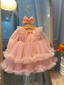 เดรสเด็กผู้หญิงลายดอกไม้สีชมพูลำลองสไตล์วินเทจมีหลายชั้นดีไซน์เชือกแขวนคอตาข่ายนุ่มๆโอกาส odm/OEM - Product Image 2