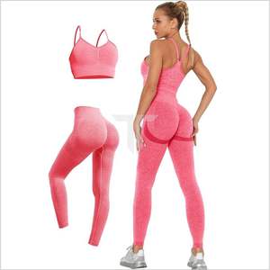 Conjunto de Yoga sostenible de 2 piezas para mujer, Sujetador deportivo acanalado transpirable, medias de secado rápido, decoración en forma de V, sólido para entrenamiento de Yoga - Product Image 2