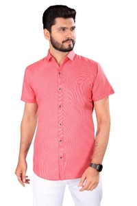 Wholesale <b>Men</b> <b>Red</b> Coral Satin Short Sleeve Business <b>Shirt</b> Non Iron Anti Wrinkle Breathable Collared Formal Professional Wear - Product Image 2