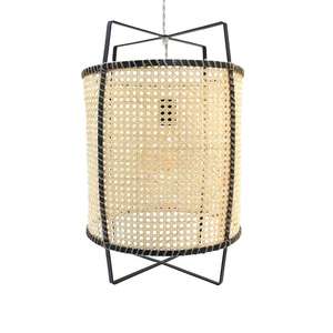 Pantalla de tela de ratán de mediados de siglo de granja antigua moderna con diseño de patrón redondo de marco de metal negro - Product Image 5