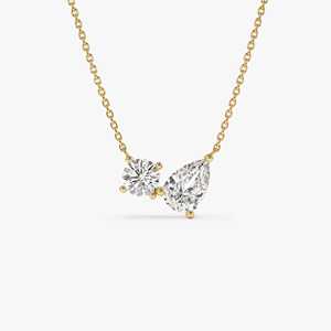 Collier classique de bijoux fins 14K pour femmes diamant rond en forme de poire cultivé en laboratoire pour de belles femmes - Product Image 2