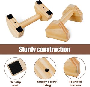 1 par de barras de realce de madera, marco de soporte con mango, soportes de flexiones, Base antideslizante, equipo de entrenamiento en casa - Product Image 2
