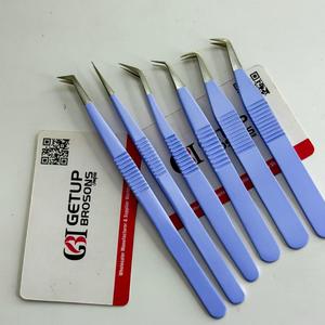 Pince à cils GETUP BROSONS IMPEX en acier inoxydable avec manche rainuré antidérapant, droite, courbée, isolation à 90 degrés, pointe volume - Product Image 1