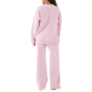 Women Pink Relaxed Fit Fleece Sweatshirt and Straight Leg <b>Sweatpants</b> Set Elastic Waist Soft Lounge Wear Wholesale Supply - Product Image 3