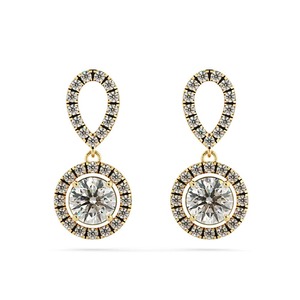 Boucles d'oreilles micro-serties rondes avec halo de diamants, 0,76 ct de diamants de laboratoire en platine, cadeau de mariage - Product Image 2