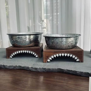 Tazón Decorativo de Metal con Base de Madera, Elegante Juego de Tazones, Acero Inoxidable Plateado, Ecológico, Estilo Americano, Tazón para Servir - Product Image 1