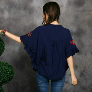 ชุดเดรสสั้นแบบโบฮีเมียนของผู้หญิง,ชุดกระโปรงคลุมสะโพกแขนสามส่วนปักลายดอกไม้สไตล์อินเดีย - Product Image 2