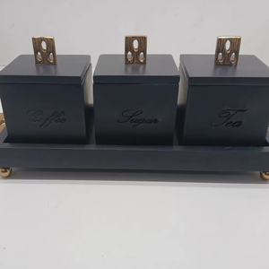 Ensemble de boîtes à thé, café et sucre en bois, écologiques, luxueuses, pour le stockage des aliments secs dans la cuisine ou le bureau - Product Image 1