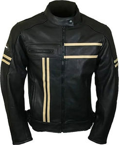 Veste en cuir vintage de haute qualité pour hommes, col montant, logo sur le devant, tissu respirant en polyester/nylon écologique - Product Image 1