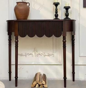 Traditional Wood <b>Console</b> <b>Table</b> With Scallop Edge And Turned Legs Antique Style Living Room Furniture - Product Image 1