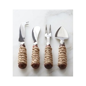 Le plus populaire en acier inoxydable avec manche en bois d'acacia et en corde Couteau à fromage classique Mini couteau à fromage au beurre pour usage multiple - Product Image 1