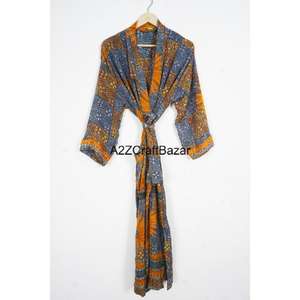 ชุดคลุมผ้าไหมแท้ 100% ทำมือ ระบายอากาศ แห้งเร็ว เนื้อผ้านุ่ม ลายปะติดสไตล์โบฮีเมียน สำหรับผู้หญิง แขนสามส่วน คอวี ผูกเชือก - Product Image 6