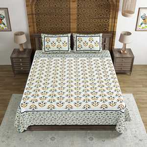 <b>King</b> <b>Size</b> Pure Cotton Hand Block Print Bedsheet Design 36-Disposable Fitted Bed Sheet for Hospital Use Queen Twin Available - Product Image 3