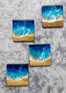 Juego artístico de posavasos de resina epoxi y madera | Posavasos redondos con patrones de resina coloridos | Posavasos de piedra de aspecto natural - Product Image 2