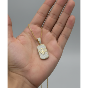 Iced Out Khanda Hip Hop Pendant Rose Gold Religious Charm with 14K Gold Plating and Rhodium Finish - Product Image 3