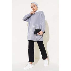 Tunique détaillée en feuille grise - Product Image 4