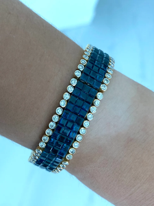18K Solid Gold Plated Blue Sapphire and Diamond Cluster <b>Tennis</b> <b>Bracelet</b> for Women's Wedding <b>Fashion</b> Jewelry - Product Image 2