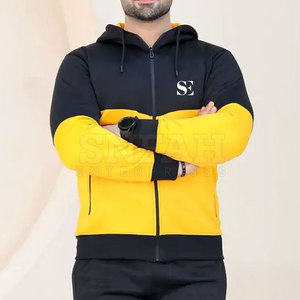 Survêtement décontracté de haute qualité pour hommes, 100% coton, avec fermeture à cordon de serrage, 2 pièces, jaune et noir, pour l'entraînement d'hiver et le jogging. - Product Image 3