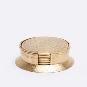 Metal Aluminium Gold Plated Square <b>Drink</b> <b>Coasters</b> Set of 6 - Product Image 2