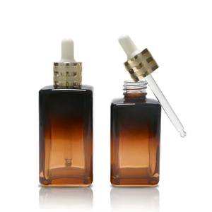 Flacon compte-gouttes <span class=keywords><strong>de</strong></span> 30 ml, 75 ml, 100 ml, huile à <span class=keywords><strong>barbe</strong></span> <span class=keywords><strong>de</strong></span> luxe européenne, <span class=keywords><strong>bouton</strong></span> poussoir, brun ambre, givré bleu, prix compétitif - Product Image 1