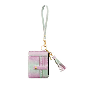 BEARKY <span class=keywords><strong>donna</strong></span> fodera PU modello Anime <span class=keywords><strong>portafoglio</strong></span> corto con chiusura aperta viola <span class=keywords><strong>verde</strong></span> giallo leopardo stampa con decorazione lettera - Product Image 5