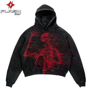 Sudadera con Capucha de Forro Polar de Poliéster Grueso de Alta Calidad con Estampado de Calavera Bordada Lavada de Invierno con Logotipo Personalizado para Hombre - Product Image 5