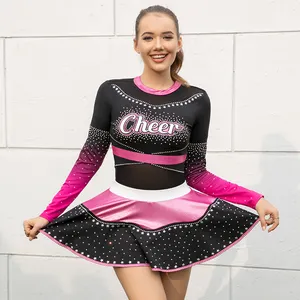 Hot Sales Customize Logo Rhinestone Cheerleading Uniforms Girls Cheerleader Costume