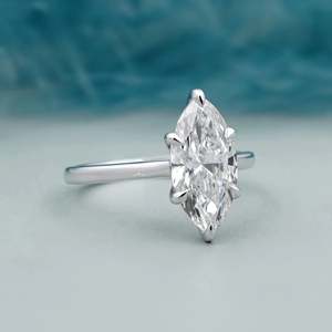 Anillo de Compromiso de Oro Blanco con Certificado IGI, Anillo de Diamantes Solitario Marquise de 6 Puntas - Product Image 3
