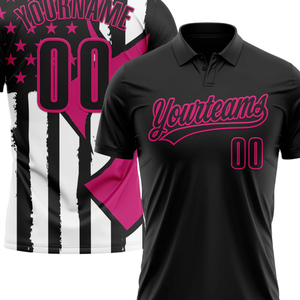 เสื้อโปโลสีดำและชมพูแบบซับลิเมชั่นสั่งทำพิเศษ พร้อมชื่อและหมายเลข เสื้อทีมกีฬาแบบส่วนตัวสำหรับนักกีฬา เสื้อทีมสั่งทำพิเศษ - Product Image 2