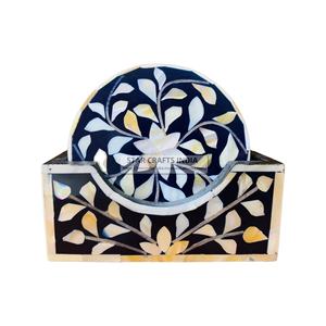 Incrustation d'os de forme ronde faite à la main avec incrustation de nacre sous-verres Décoration de vadrouille naturelle Tapis de table en gros en Inde - Product Image 6